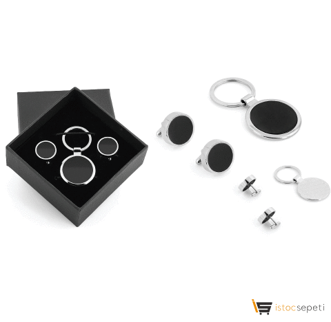 Kutulu Metal Anahtarlık Kol Düğmeli Set Promosyon