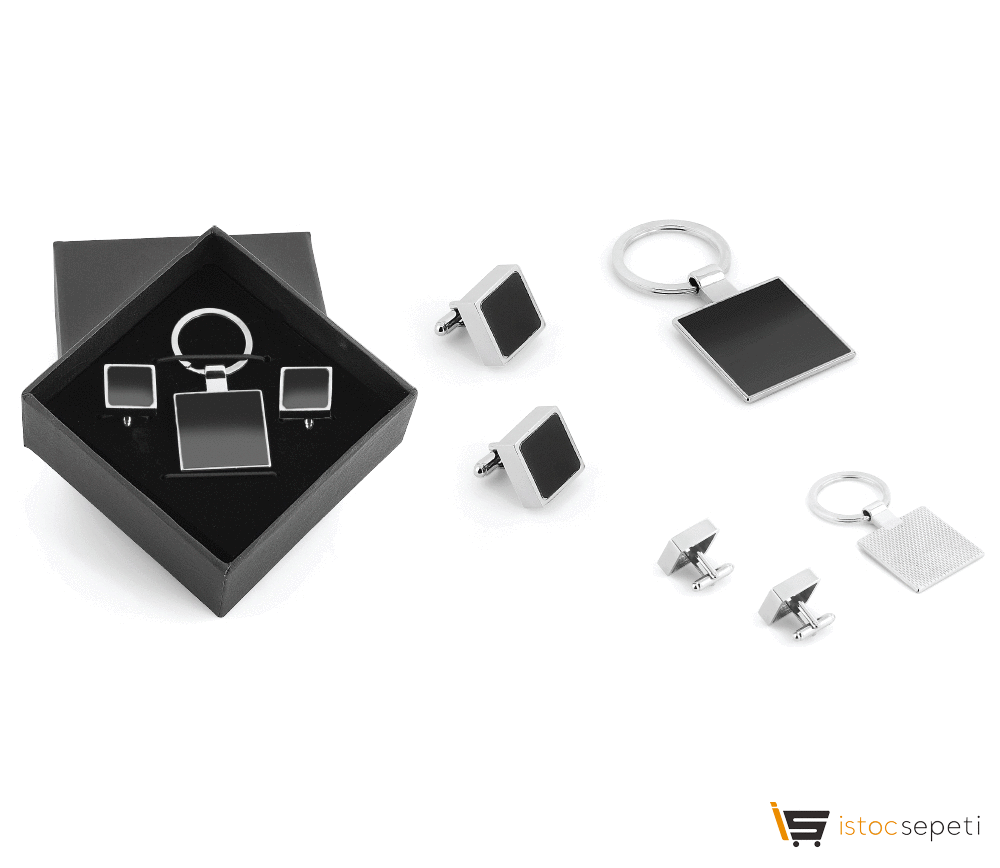Kutulu Metal Anahtarlık Kol Düğmeli Set Promosyon
