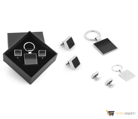 Kutulu Metal Anahtarlık Kol Düğmeli Set Promosyon