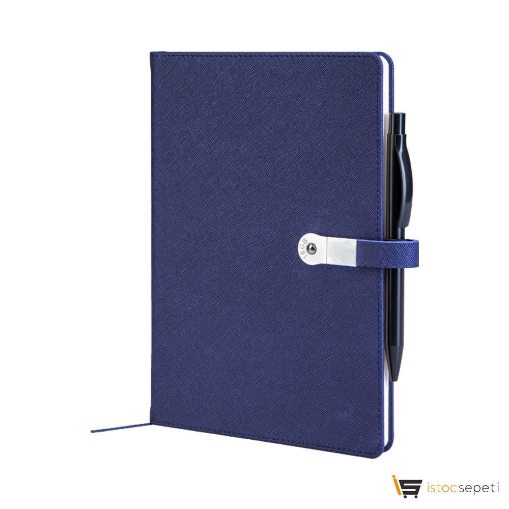 Lacivert Termo Deri̇ USB'li Defter Ebat: 15 x 21 cm  224 Sayfa Promosyon