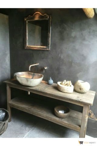 AHŞAPEVİM Karakalem Mobilya Ahşap Banyo Lavabo Tezgahı