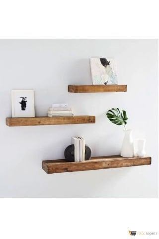 AHŞAPEVİM Karakalem Ahşap Ahşap Dekoratif 3'lü Uçan Kitaplık Gizli Duvar Monte Aksesuar Rafı Model35