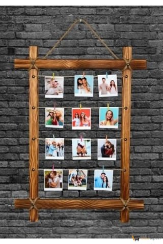 AHŞAPEVİM Ahşap Mandallı Fotoğraf Ve Çerçevesi Eskitme Model Askılık 35x65 Ahşap Pano