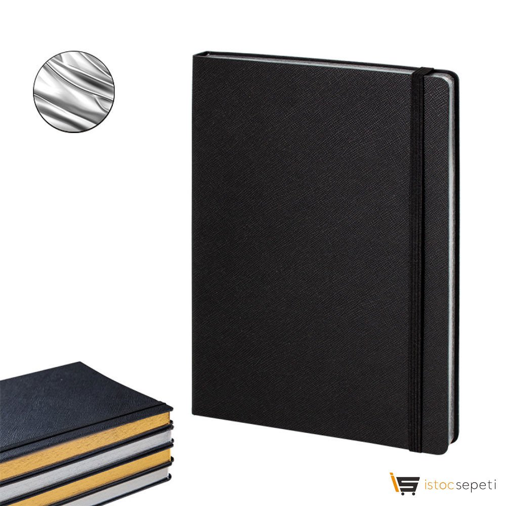 Siyah-Gümüş Varak Termo Deri̇ Defter Ebat: 15 x 21 cm / 192 Sayfa Promosyon