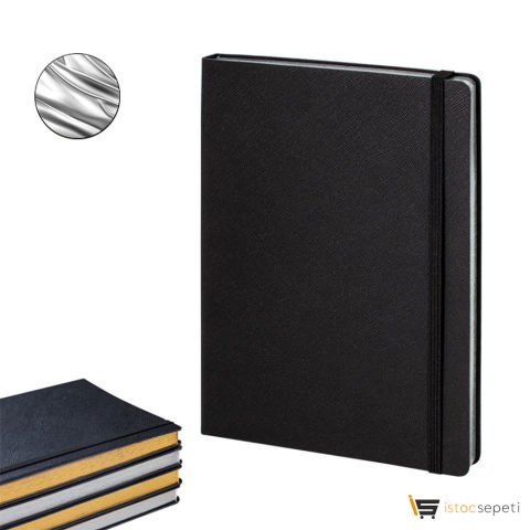 Siyah-Gümüş Varak Termo Deri̇ Defter Ebat: 15 x 21 cm / 192 Sayfa Promosyon