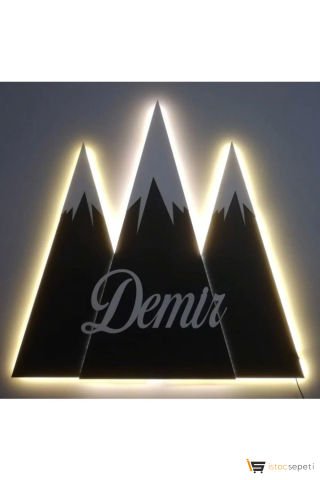 AHŞAPEVİM Çocuk Odası Ahşap Dekoratif Işıklı Isimli Dağ Set Işıklı Çocuk Odası Gece Lambası