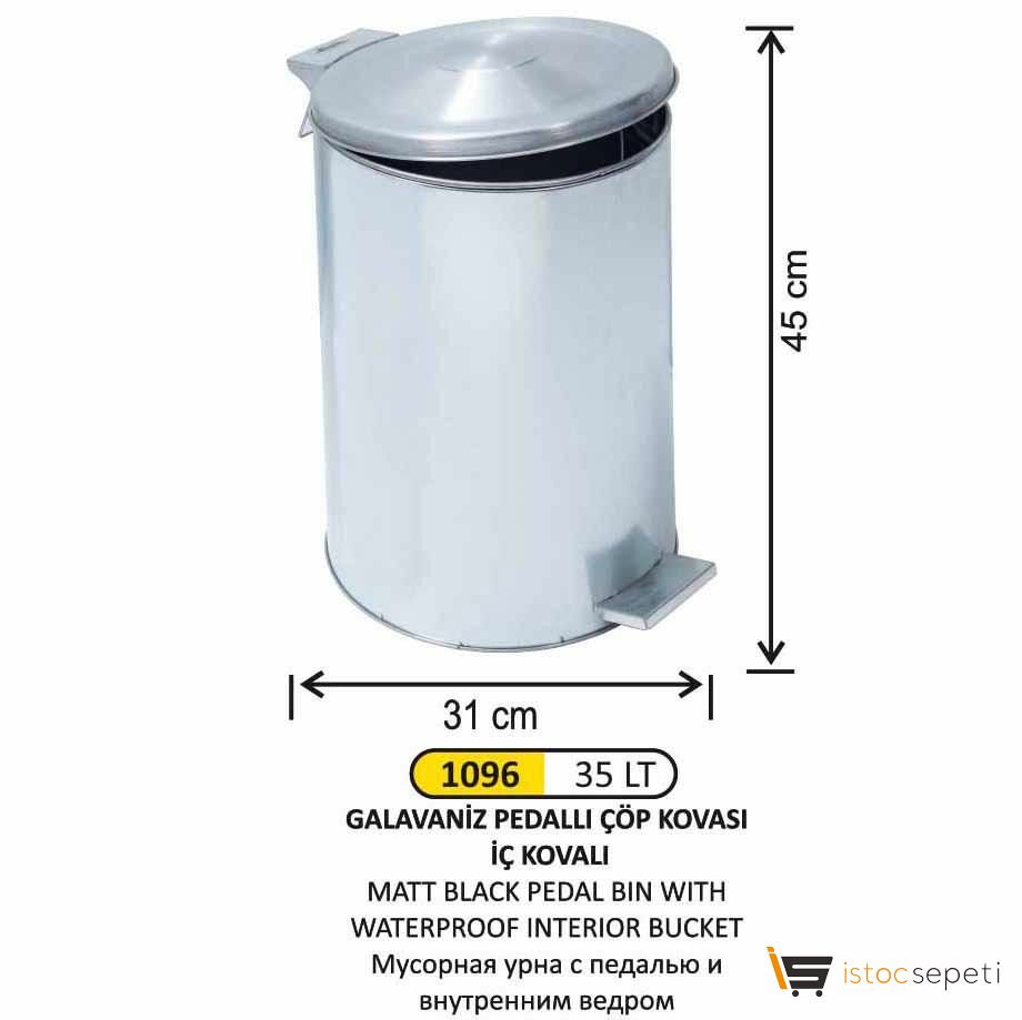 Arı Metal 1096 Galvaniz Pedallı Çöp Kovası 35 Litre Galvaniz İç Kovalı