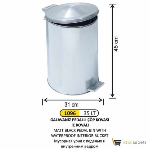 Arı Metal 1096 Galvaniz Pedallı Çöp Kovası 35 Litre Galvaniz İç Kovalı