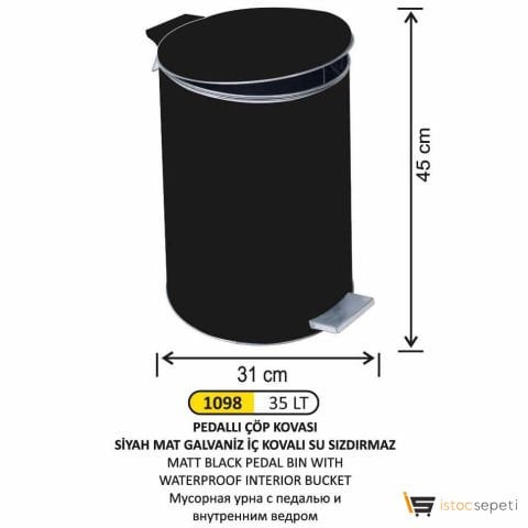 Arı Metal 1100 Galvaniz Boyalı Pedallı Çöp Kovası 45 LT