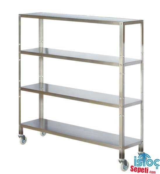 Tekerlekli İstif Rafı 4 Katlı Paslanmaz Çelik Malzemeden Boyutları : 2000x500x1600mm