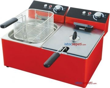 Patates Kızartma Fritözü 3+3 Lt Elektrikli Sepetli Kırmızı