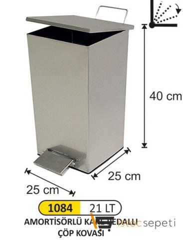 Arı Metal 1084 21 Lt Kare Pedallı Çöp Kovası Endüstriyel