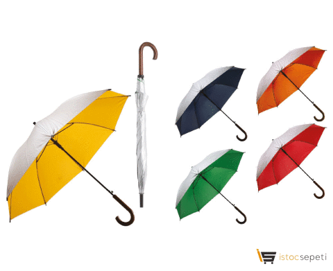 Ahşap Saplı Fiber Glass Kırılmaz Şemsiye Promosyon