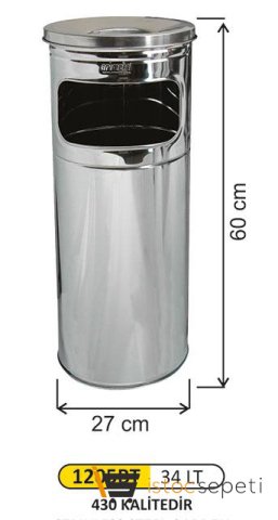 Arı Metal 1205BT Bahçe Tipi Paslanmaz Çöp Kovası 34 lt.