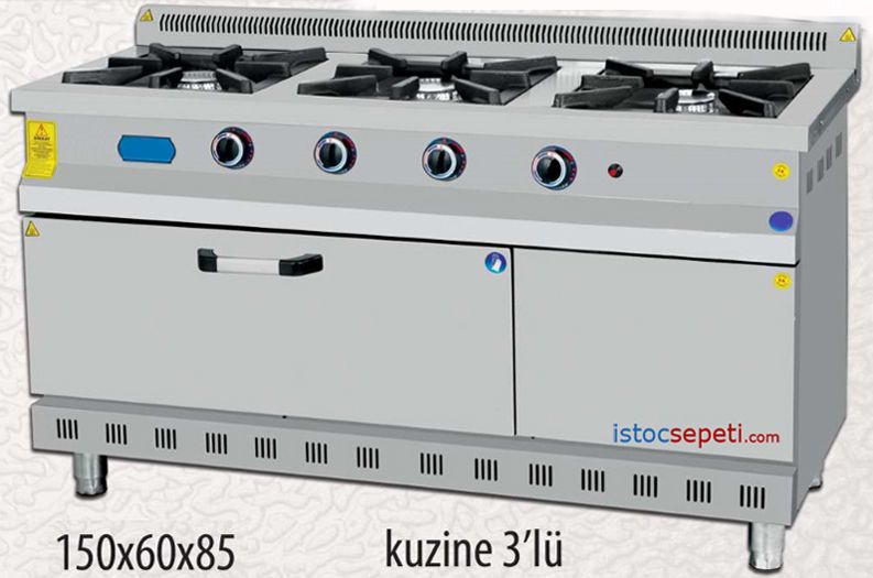 Kuzine Ocak 3 Gözlü Fırınlı Doğalgazlı CE Belgeli Gazmer Onaylı