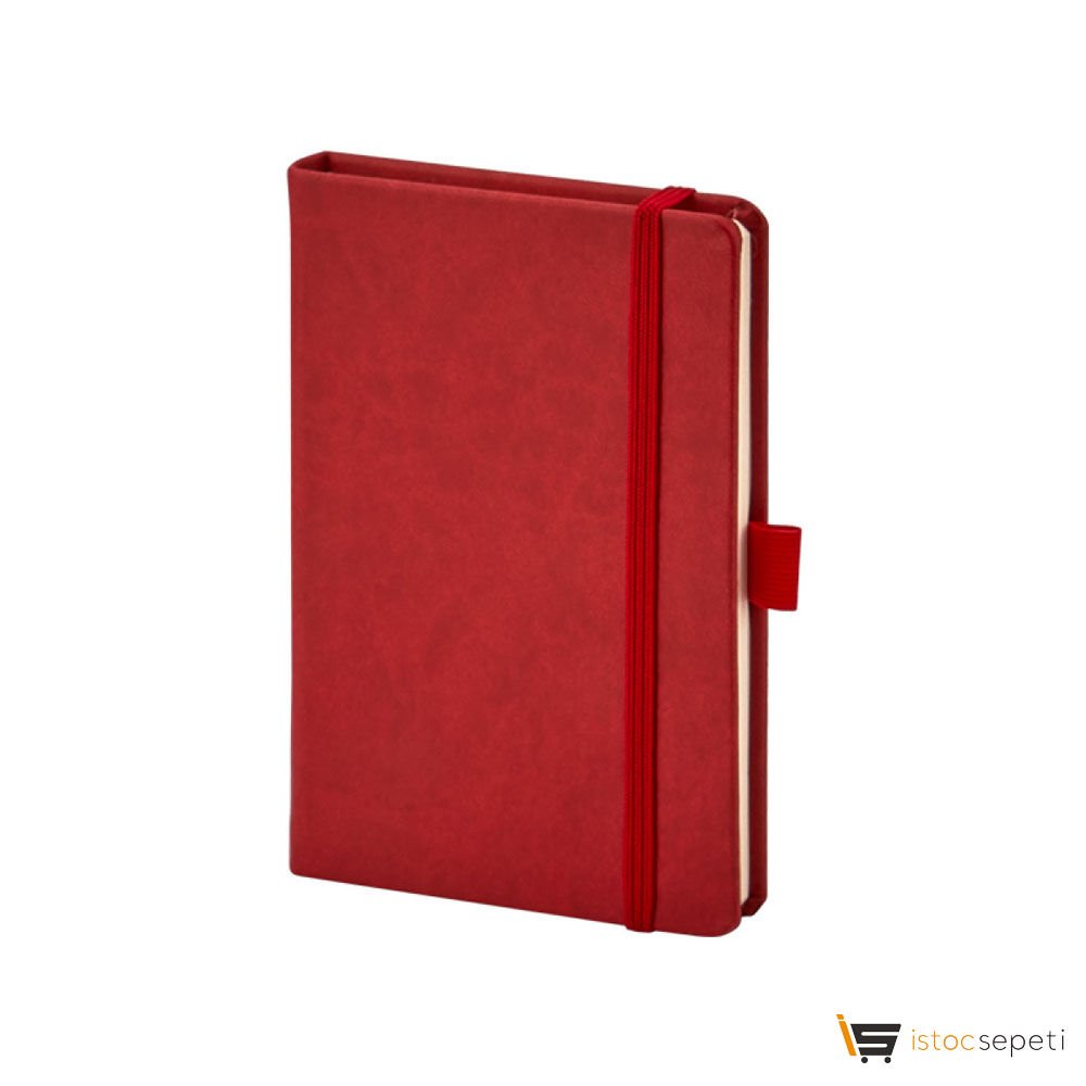 Kırmızı Termo Deri Defter Ebat: 9x14 cm 192 Sayfa / Cepli Promosyon