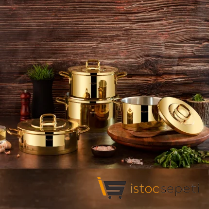 8 Parça Royal Çelik Tencere Seti (Gold)
