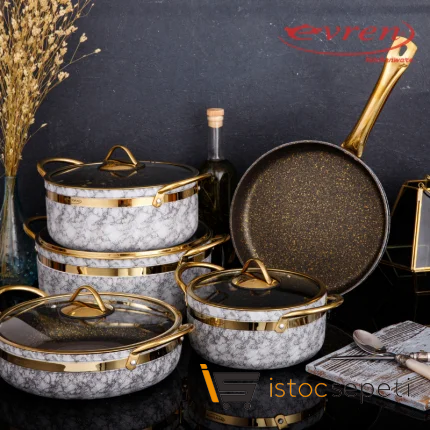 9 Parça Black Taş Çemberli Lüks Tencere Seti
