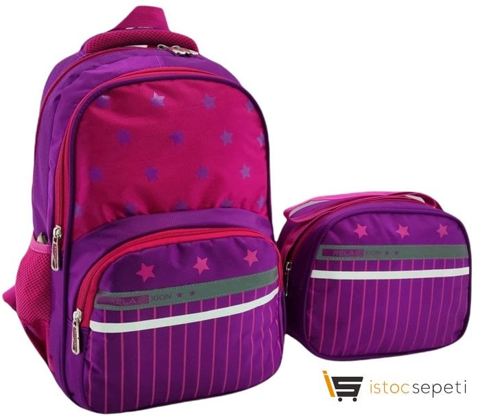 Relaxion Mor Desenli Ilkokul ve Beslenme Çantası 1320-3