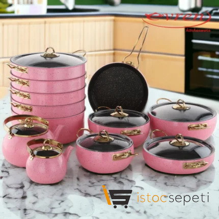 19 Parça Pink Güveç Tencere Seti