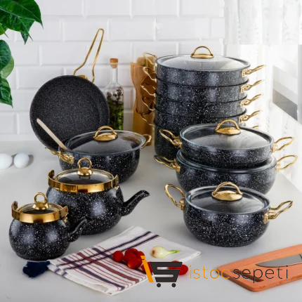 19 Parça Black Stone Güveç Tencere Seti
