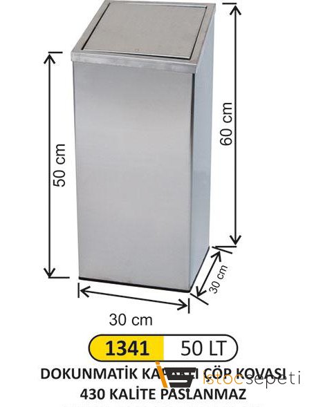Arı Metal 1341 Kare Kapaklı Çöp Kovası 50 lt