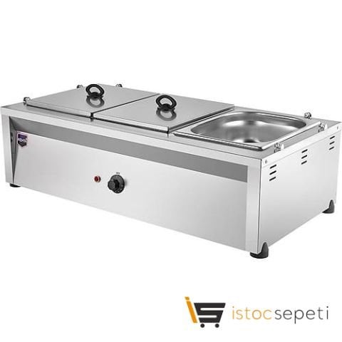 3 Gözlü Elektrikli Benmari Sıcak Yemek Servis Kabı Üç Kaplı
