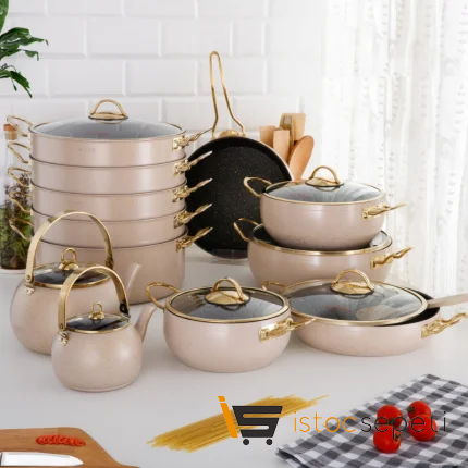 19 Parça Bej Güveç Tencere Seti