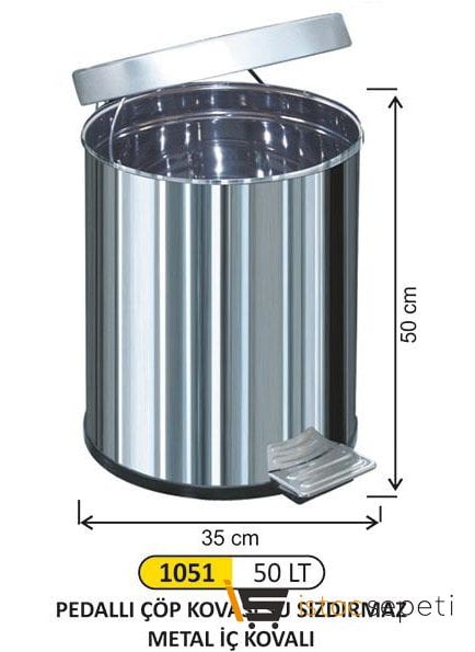 Arı Metal 1051 Pedallı Çöp Kovası 50 Litre Su Sızdırmaz İç Kovalı