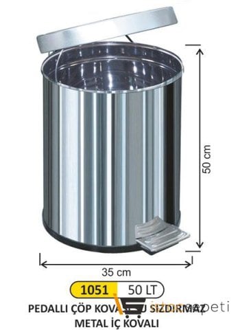 Arı Metal 1051 Pedallı Çöp Kovası 50 Litre Su Sızdırmaz İç Kovalı