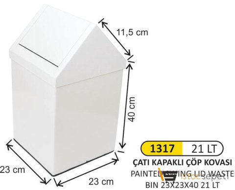 Arı Metal 1317 Çatı Kapaklı Boyalı Çöp Kovası 21 Litre