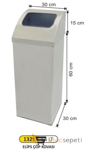Arı Metal 1329 54 Lt Elips Çöp Kovası Paslanmaz 30X30X60+14 Cm