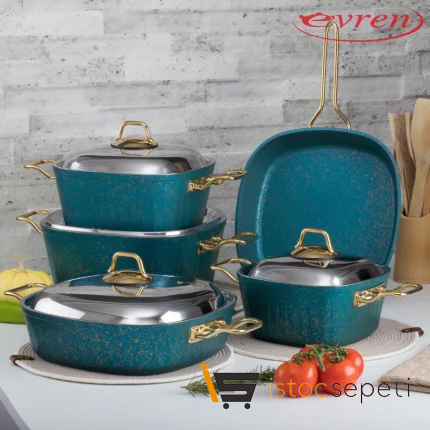 9 Parça Green Kare Tencere Seti (Çelik Kapak)