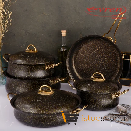 9 Parça Gold Stone Jupiter Güveç Set (Granit Kapak)