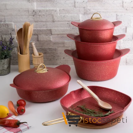9 Parça Red Yelpaze Döküm Tencere Seti (Döküm Kapak)