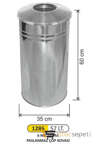 Arı Metal 1286 Ultra Çöp Kovası 6 No Paslanmaz 35X60 Cm
