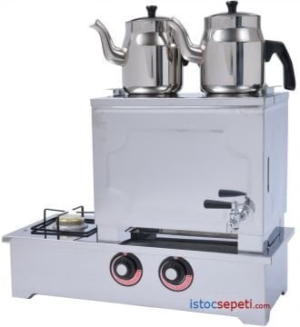 2 Demlikli Tüplü Çay Kazanı 30 Lt Çelik Çay Ocağı