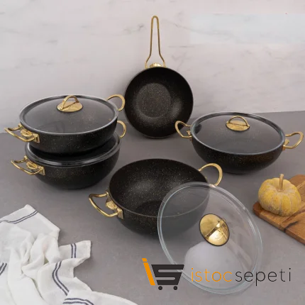 9 Parça Gold Stone Wok Tencere Seti