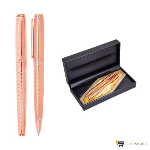 Rose Gold Metal Roller & Tükenmez Kalem Seti Promosyon