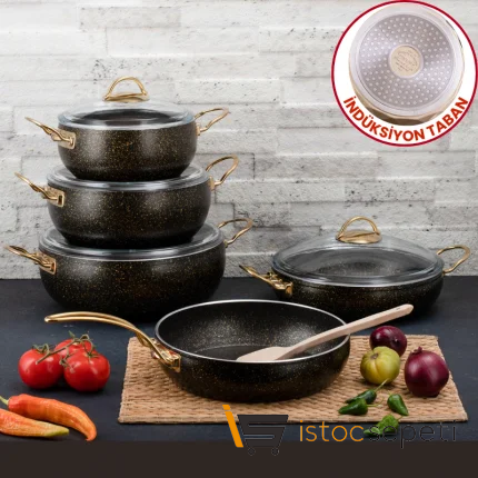 9 Parça Gold Stone İndüksiyon Tabanlı Güveç Tencere Seti