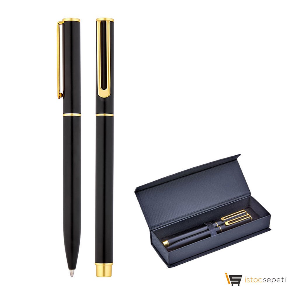 Siyah Metal Roller & Tükenmez Kalem Seti