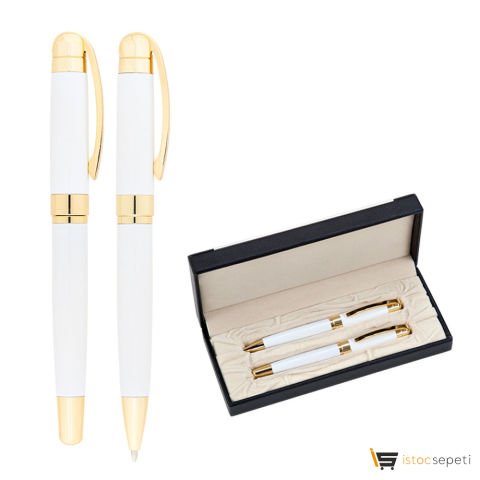 Beyaz Metal Roller & Tükenmez Kalem Seti Promosyon