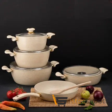 9 Parça Cream Ezme Seri Tencere Seti (Bakalit Kulp)