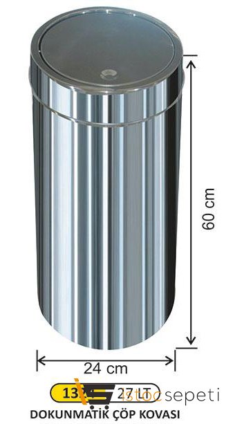 Arı Metal 1324 Döner Kapaklı 27 Lt Paslanmaz Çöp Kovası
