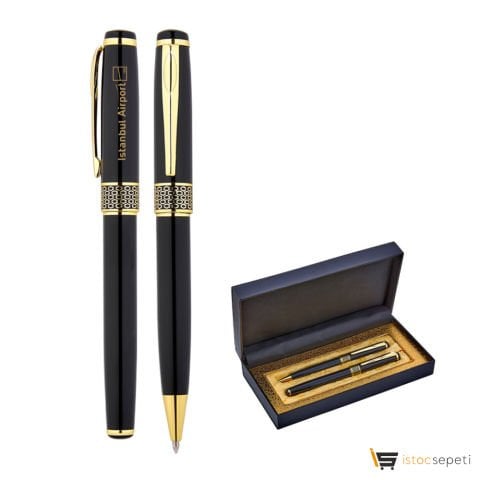Siyah Metal Roller & Tükenmez Kalem Seti Promosyon