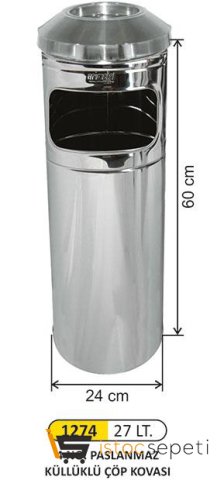Arı Metal 1274 Ultra Kolon Küllük 4 No Paslanmaz 24X60 Cm