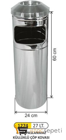 Arı Metal 1274 Ultra Kolon Küllük 4 No 27 Lt Paslanmaz