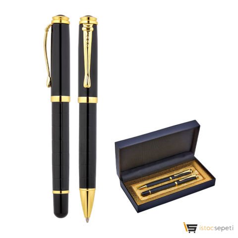 Siyah Metal Roller & Tükenmez Kalem Seti Promosyon