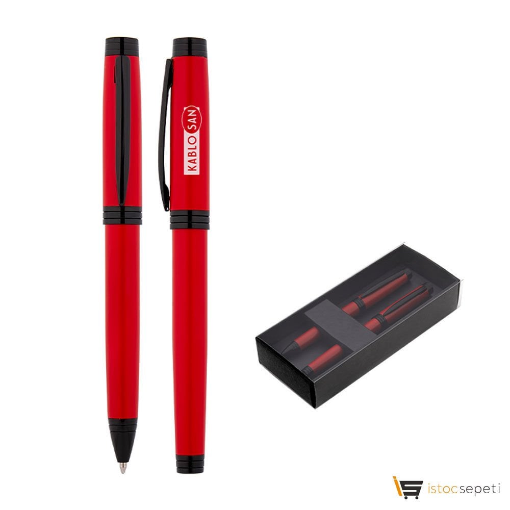 Kırmızı Metal Roller & Tükenmez Kalem Seti Promosyon