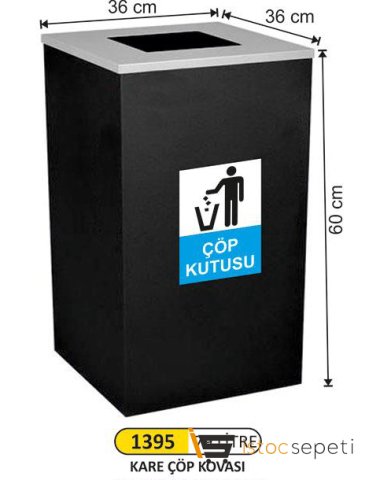 Arı Metal 1395 79Lt Kare Boyalı Çöp Kovası Büyük Boy